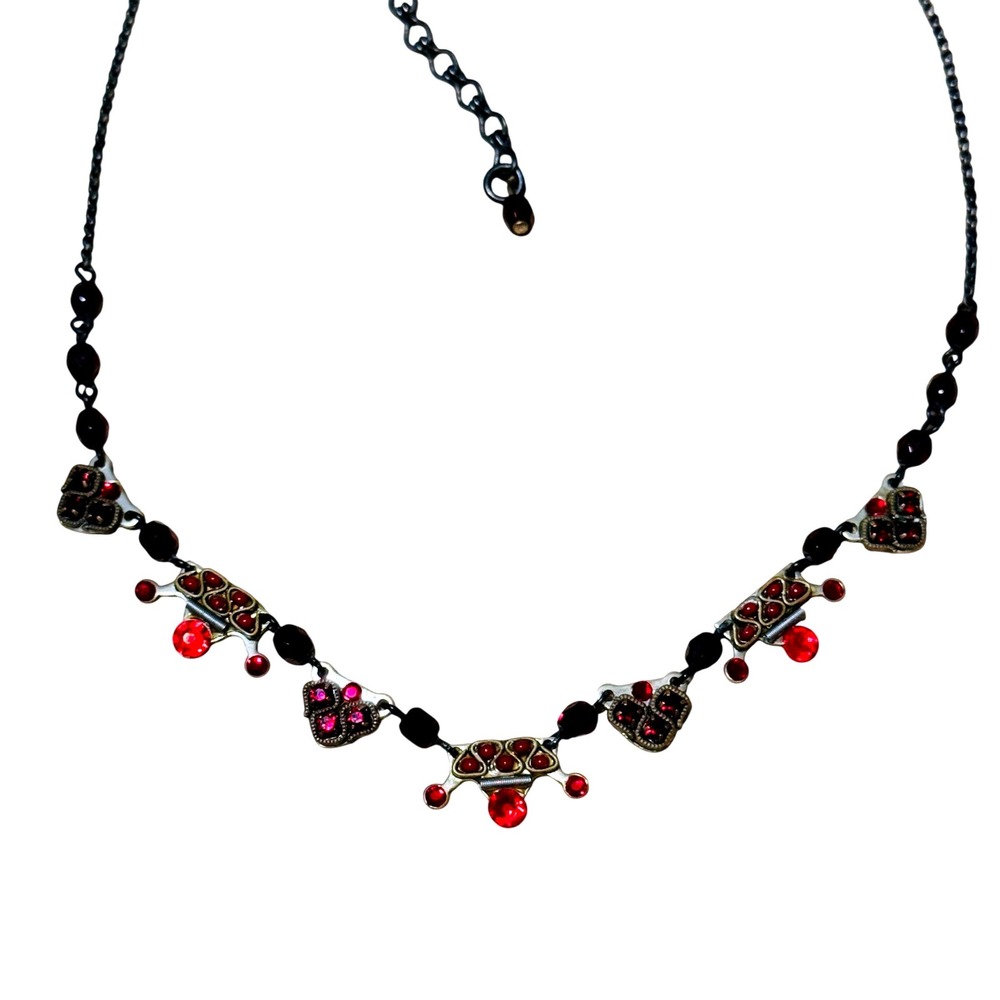 Ayala Bar Choker Necklace Red Silver Glass Beaded Designer Crystal Rhinestone